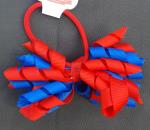 Hair Bows Curly Tie Red & Blue on Elastic image