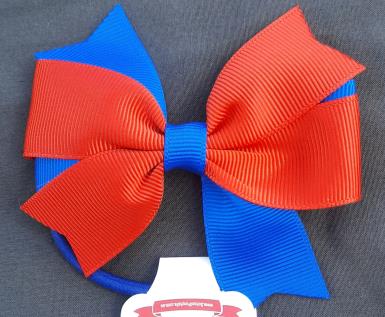  Hair Bow Swallowtail Bow Hair Tie Red & Blue on Elastic Image 1