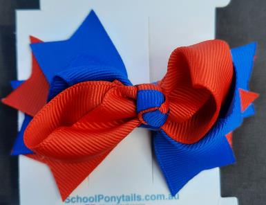  Hair Bow Red & Royal Blue Layered Bow on Clip Image 1