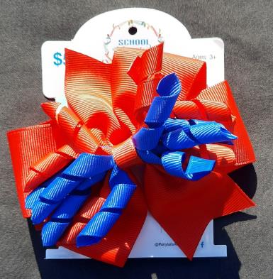  Hair Bows Large red bow with red & Blue korker Clip Sunburst Image 1
