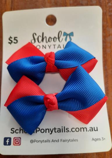  Hair Bows Red & Royal Bowtique Bow 2pc clip Image 1