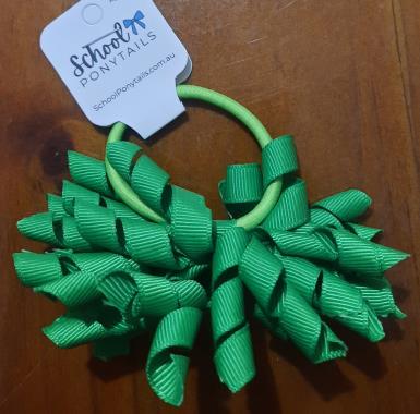  Hair Bows Curly Tie Green on Elastic Image 1