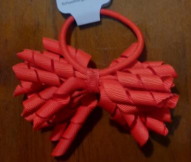  Hair Bows Curly Tie Red on Elastic Image 1