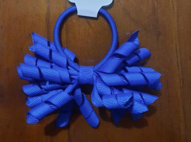  Hair Bow curly Tie Royal Blue on Elastic Image 1