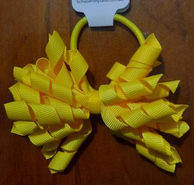  Hair Bows Curly Tie Yellow on Elastic Image 1