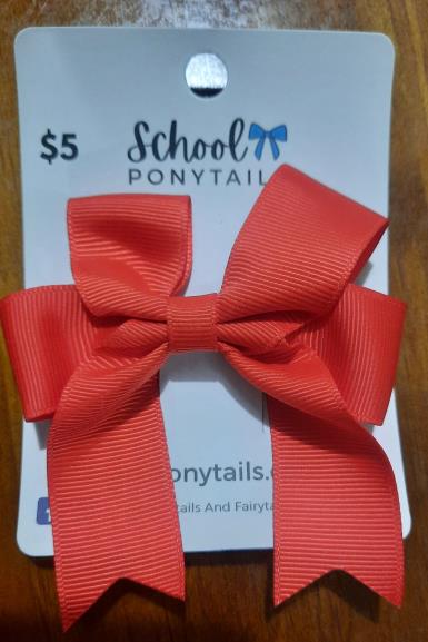  Hair Bows - Simple Bow Hair Tie Red on Clip Image 1