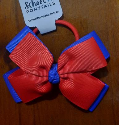  Hair Bows Red & Royal Blue Double Layer Bow on Elastic Image 1